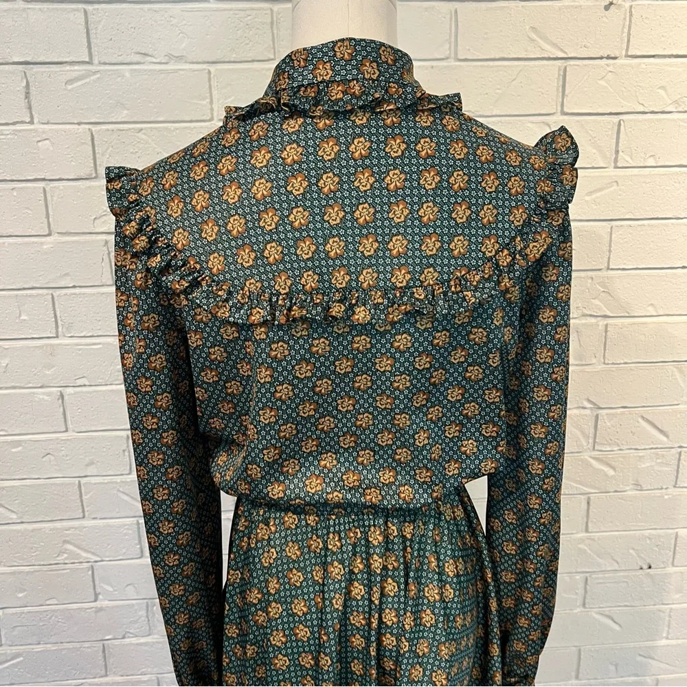 Vintage 70s 80s Floral Ruffle Midi Dress Womens medium - Picture 8 of 11